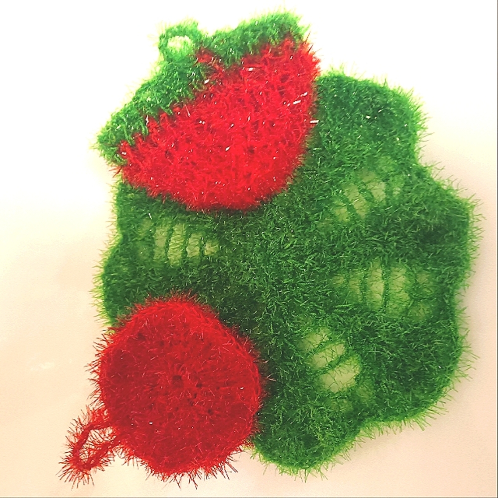 Festive Red/Green Soft Knit Coasters or Scrunchies kitchen supplies/decor